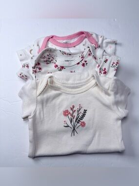 Carter's 3-Pack Floral Baby Bodysuits in White and Pink